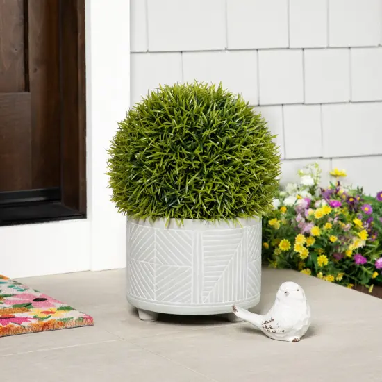 Northlight Potted Two-Tone Artificial Grass Ball Topiary Plant - 18" Green {1}