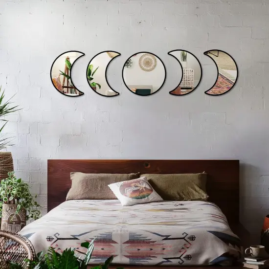 Moon Phase Mirror Set, 5pcs Boho Moon Wall Decor for Home {4}
