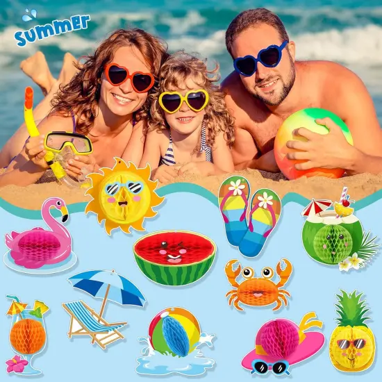 11 Pcs Summer Beach Party Hanging Decorations School's Out for Summer Ceiling Hanging Decor with 3D Honeycomb Ball End of School Year Pool Party Ornaments for Luau Hawaii Grad Beach Vacation {4}