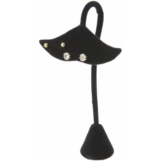 Plymor Black Velvet Fish Tail Style, Four Pair Earring Display Stand, 3.25" W x 2" D x 5.625" H {3}