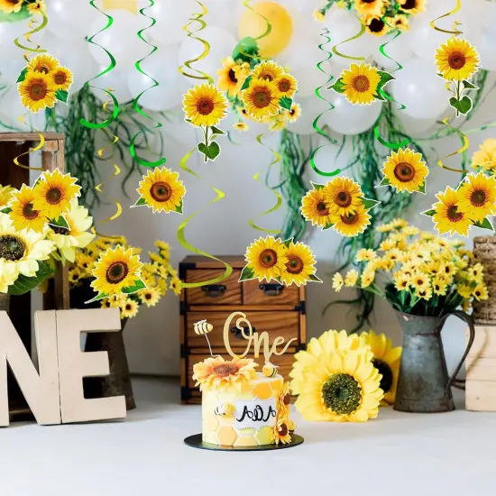 54 Pcs Sunflower Hanging Swirls Decorations Sunflower Party Supplies Sun Flowers Hanging Ceiling Wall Decor for Birthday Party Baby Shower Sunflower Decorations Spring Summer Hanging Swirls {3}
