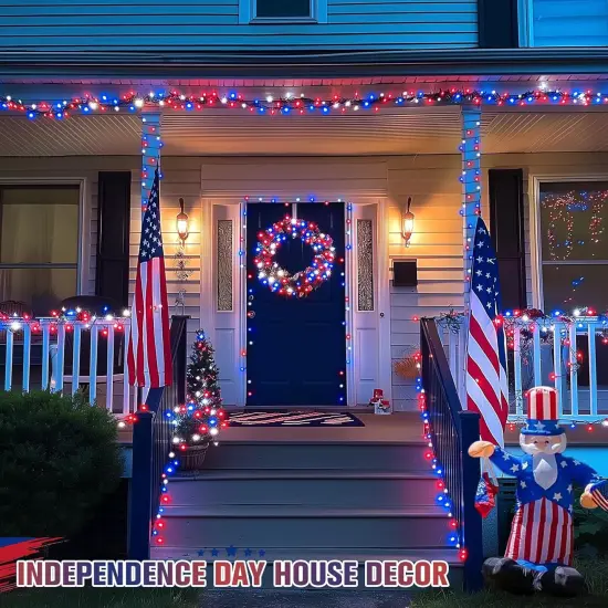 250 LED Red White and Blue Lights for 4th of July Decorations - 91.5ft Connectable Patriotic Lights Outdoor Waterproof with 8 Modes for Home Yard Patio Party Decor {2}