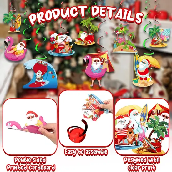 30 Pieces Summer Christmas Hanging Swirls Decor July Summer Hanging Swirl Christmas Ceiling Wall Streamers Decoration Summer Beach Party Supplies Foil Swirl for Xmas Holiday Party Supplies {5}