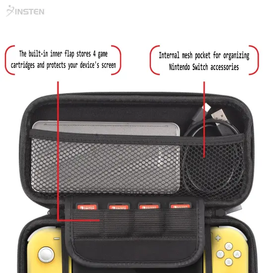 Carrying Case for Nintendo Switch Lite 2019 and Accessories - EVA Hard Shell Protective Carry Case Travel Bag with Wrist Strap, Game Slot (Black) {4}