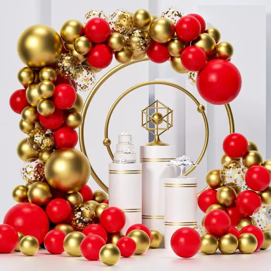 Red and Gold Balloon Garland Kit, 124Pcs Balloons Arch Kit, Bright Durable Latex Balloons {1}