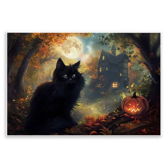 Stupell Industries Black Cat & Haunted Mansion Wall Plaque Design by Wumples {1}