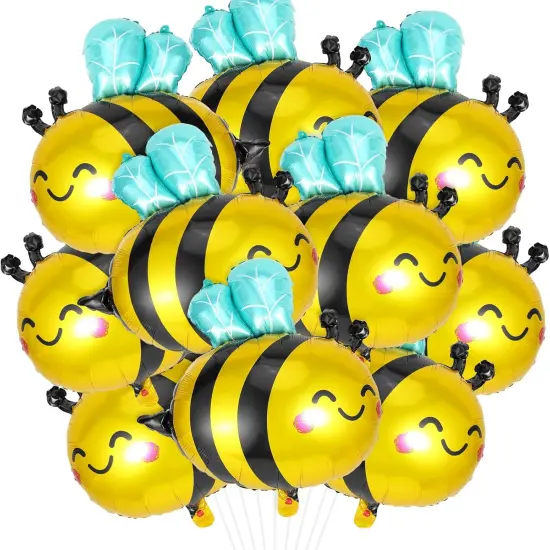 Bee Balloons 10 Pack Smile Face Bee Foil Mylar Balloons for Bee Themed Party Birthday Baby Shower Wedding Party Decorations Supplies {1}
