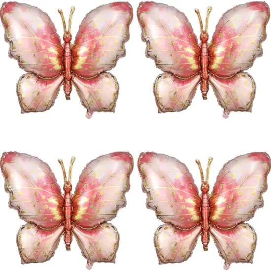 Pink Butterfly Balloons 4 Pieces 40inch Pink Gold Butterfly Foil Mylar Balloons for Butterfly Themed Party Wedding Birthday Baby Shower Party Decoration (Pink-4pcs) {1}