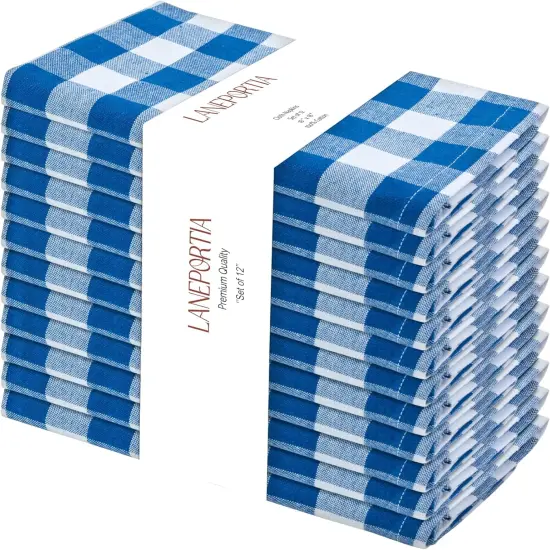 Buffalo Plaid Gingham Check Cloth Napkins with Mitered Corners, 18x18 Inches 12 Pack Dinner Napkins, 100% Cotton Hotel Quality Reusable, Washable (Blue/White) {1}