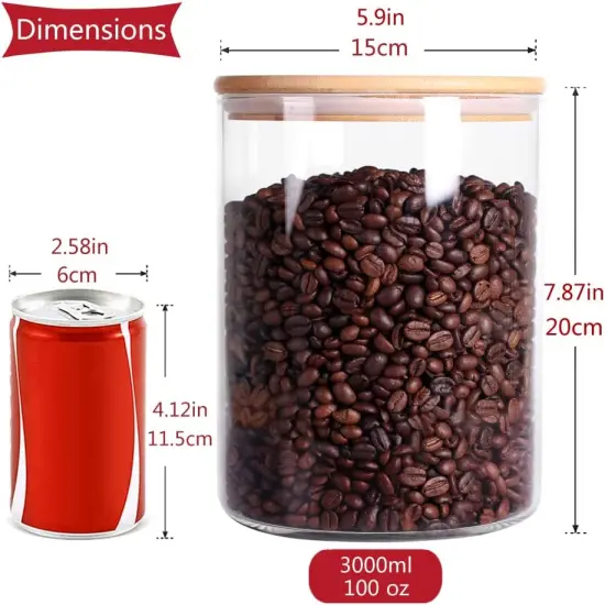 Set of 2 Glass Flour Container with Airtight Bamboo Lid, Large Food Jar with Wooden Lid for Storage Flour, Sugar, Cookies, Rice, Coffee Beans(3L) {2}