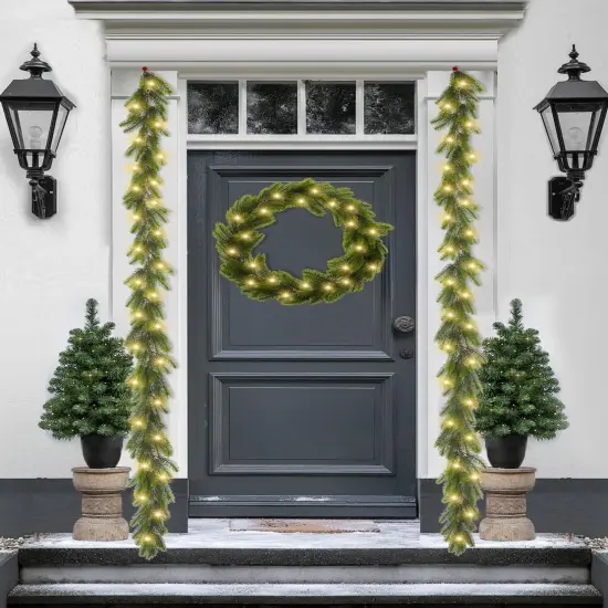 9FT Real Touch Pine Garland Christmas with Light Winter Artificial Faux (Battery Not Included) {5}