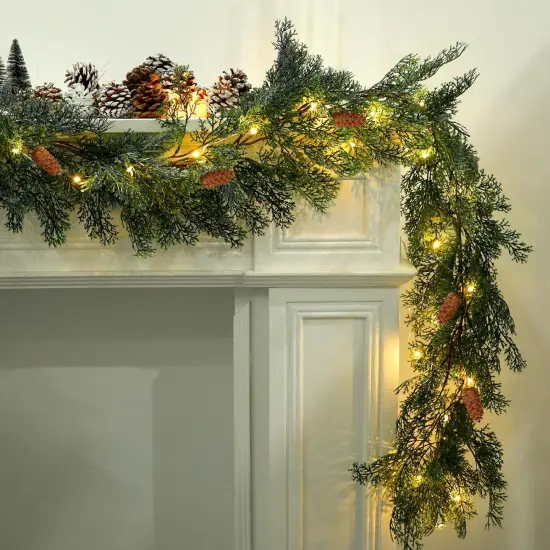 8.8FT Pre-lit Artificial Christmas Garland with Pine Cones {5}