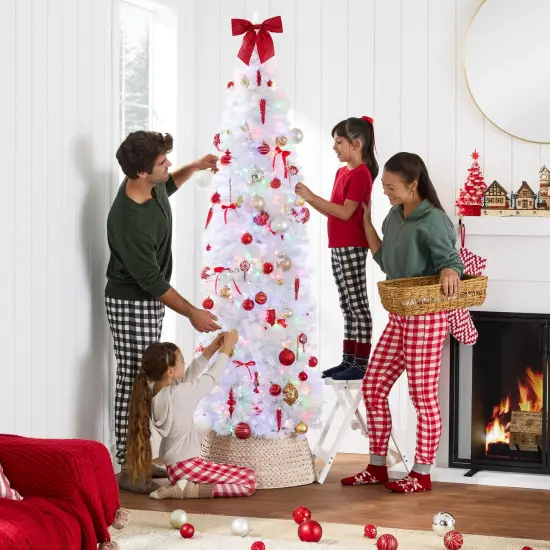 Best Choice Products Pre-Lit White Pencil Christmas Tree w/ Foldable Base, 2-in-1 Multicolor Lights {3}