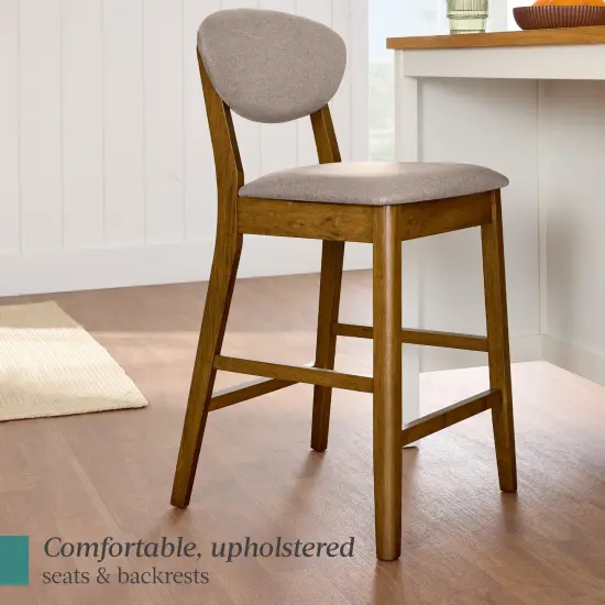 Best Choice Products 2-Piece Mid-Century Modern Wood and Upholstered Counter Height Bar Stool Set Walnut/Gray {5}