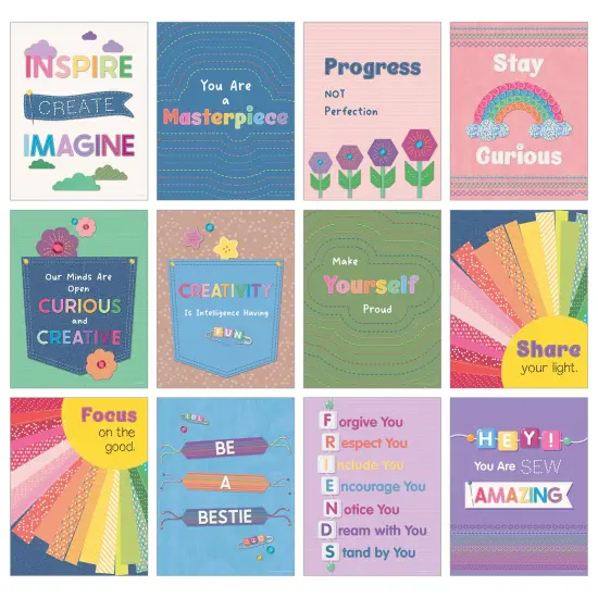 Carson Dellosa Crafty and Cool 12-Piece Motivational Posters, Inspirational Wall Art With Positive Affirmations for Bulletin Board and Classroom Decor {1}