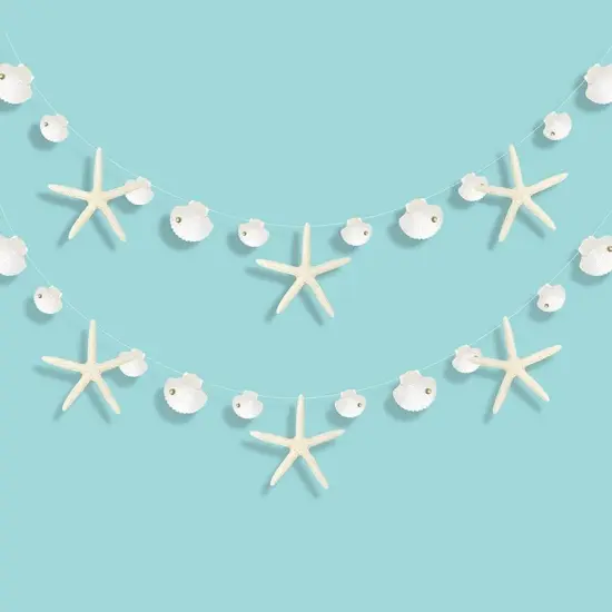 White Finger Starfish Sea Shell Garland Ocean Coastal Nautical Party {1}