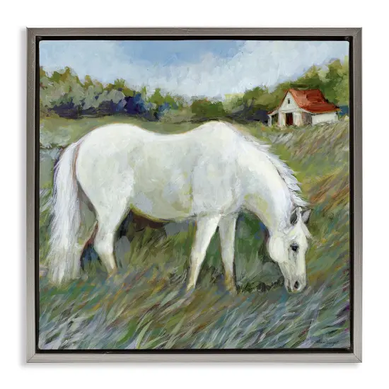 Stupell Industries White Horse In Field Floating Frame By Susan Winget {1}
