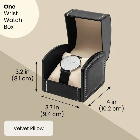 Single Grid Wrist Watch Box with Pillow (Black, Faux Leather) {2}