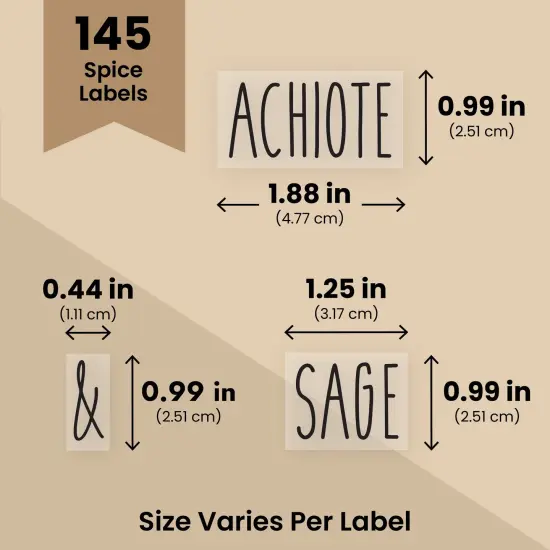 Talented Kitchen 145 Spice Jar Labels - Preprinted Black All-Caps Font on Clear Backing Seasoning Stickers for Herbs Containers and Spice Rack Organization (Water Resistant) {5}