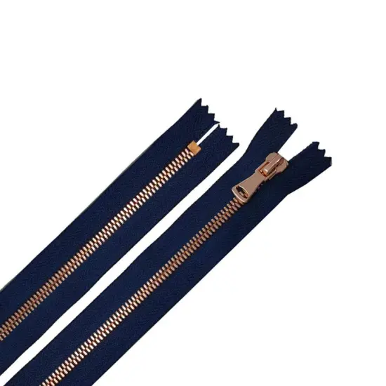 5MM Closed Bottom Zipper Navy Tape Rose Gold Teeth 7 Inches {5}