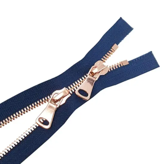 8MM Two Way Separating Open Bottom Zipper Navy Tape Rose Gold Teeth 36" {2}