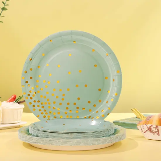 175 Pcs Sage Green Plates and Napkins Party Supplies - Sage Green Paper Plates Serve 25 Guests - Sage Green and Gold Disposable Plates Sets for Holiday Wedding Birthday Party Decoration {4}