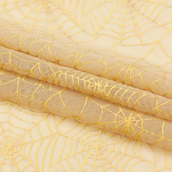 1 Yard 36" x 60" Spiderweb Foiled Mesh Spandex Fabric 100 GSM Oranqe/Gold - UV {5}