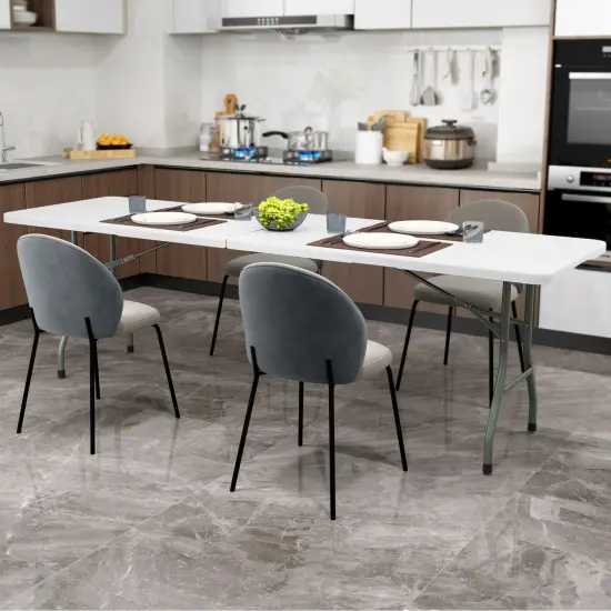 8 Feet Patio Portable Fold-in-Half Table with Robust Metal Legs and Joint Safety Lock White {6}