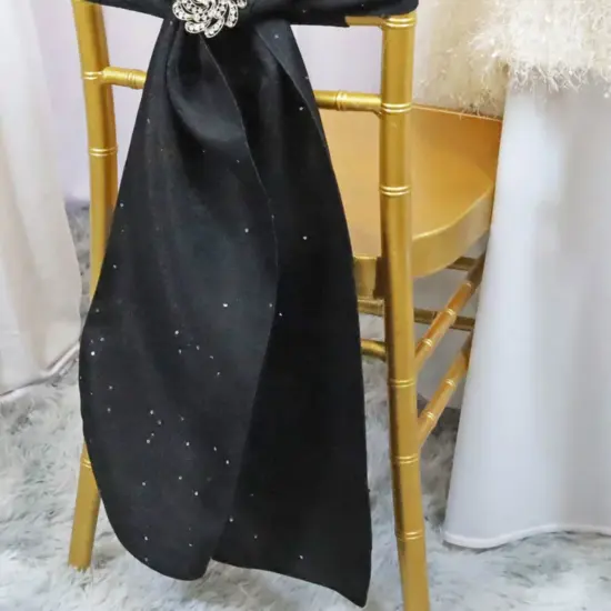 10 Pieces Black Sequin Paillette Poly Flax Burlap Chair Sashes 8"x108" Rustic Glam Event Decor {5}