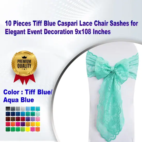 10 Pieces Tiff Blue Caspari Lace Chair Sashes for Elegant Event Decoration 9x108 Inches {1}