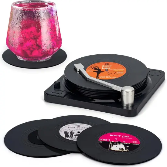 Funny Retro Vinyl Record Coasters with Player {1}