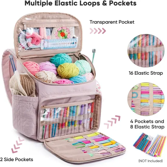Knitting Bag Backpack, Large Crochet Backpack (PINK) {3}