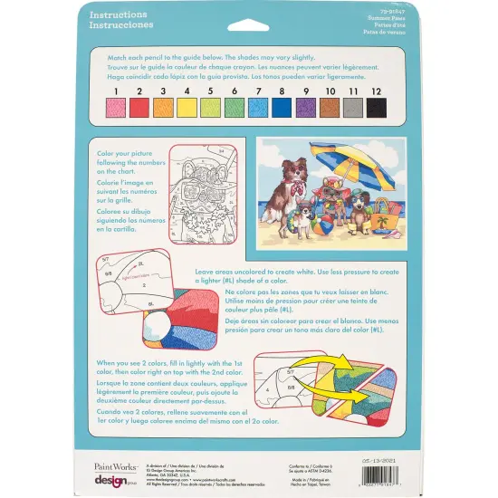 Pencil Works Color By Number Kit 12"X9"-Summer Paws {5}