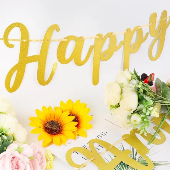Happy Anniversary Banner Sign Gold Glitter Wedding Bunting Banner Flag {5}
