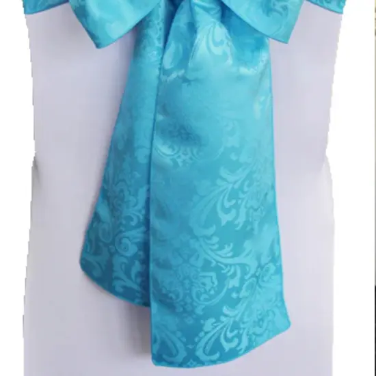 10 Pieces Vibrant Turquoise Floral Damask Jacquard Chair Sashes 7.5 x 108 Inches {2}