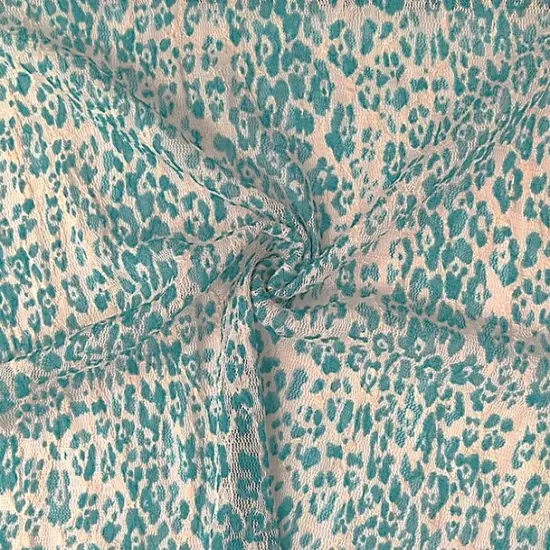 1 Yard Lace Animal Print Fabric Green Ivory 50/52" Wide Poly Spandex Apparel Material {1}