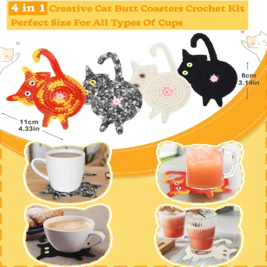 Crochet Kit Beginners for Cat Coasters {3}