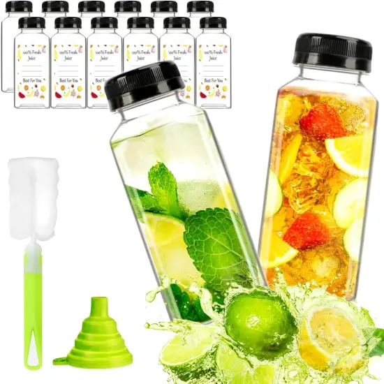 12pcs 12oz Plastic Juice Bottles, Reusable Juice Containers {1}