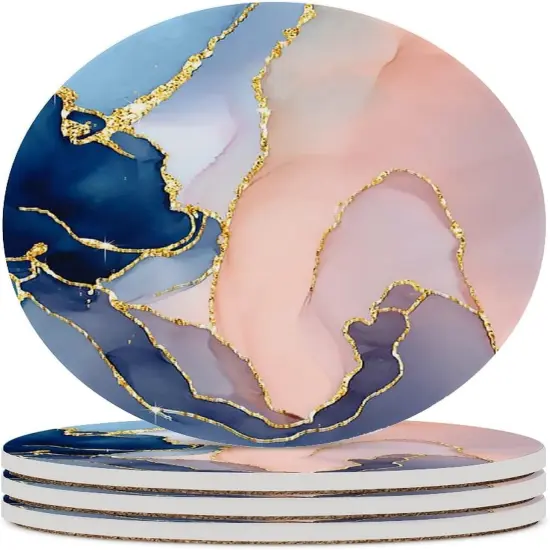 Pink Gold Marble Drink Absorbent Coaster {1}