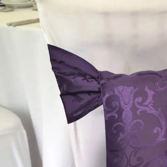 10 Pieces Eggplant Damask Jacquard Chair Sashes, 7.5"x108" Elegant Versailles Pattern Polyester Decor {5}