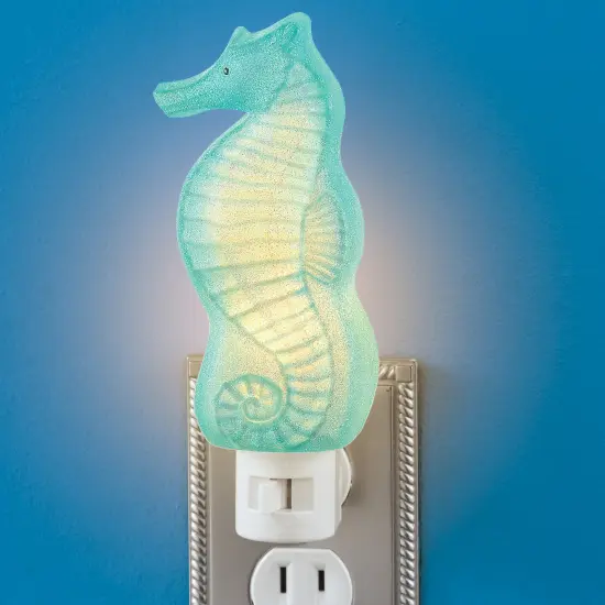 Collections Etc Glittery Blue Seahorse Plug-In Night Light {2}