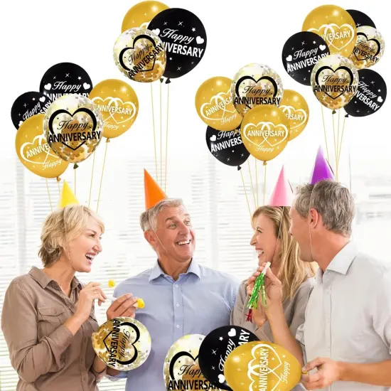 30Pcs Happy Anniversary Balloons Decorations Kit, 12 Inch Black Gold {5}