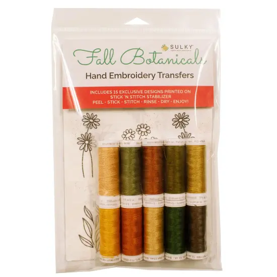 Sulky Stick 'n Stitch Water-Soluble Embroidery Transfers-Fall Botanicals W/Thread {1}