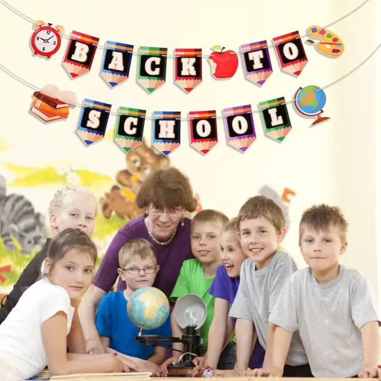 Welcome Back to School Banner, Welcome Sign for First School Arrival No DIY Pencil Garland First Day Decorations with 2 Pre-Assembled Strings for Classroom Decor & Party Supplies {5}