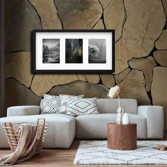 Black 3-Photo Frame 21&frac34;" x 11" with Mount & Safe Plastic Front &ndash; Flexible Hanging with ALFTA Adhesive Hook {4}