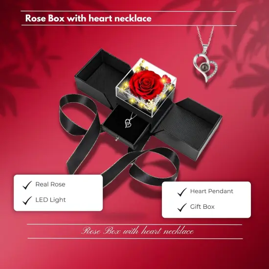 Preserved Real Rose with Heart I Love You Necklaces for Women {2}