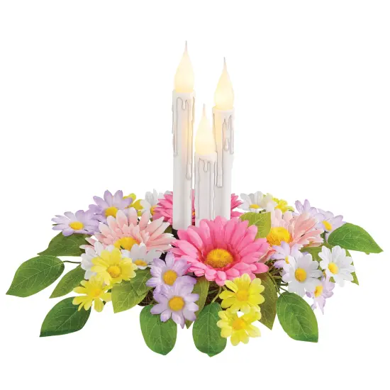 Collections Etc LED Lighted Candles Colorful Daisies Centerpiece {2}