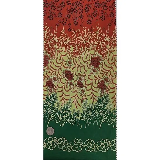 1 Yard Cotton Voile Fabric Double Border Green Orange Print 44/45" Width Apparel Fabric {2}