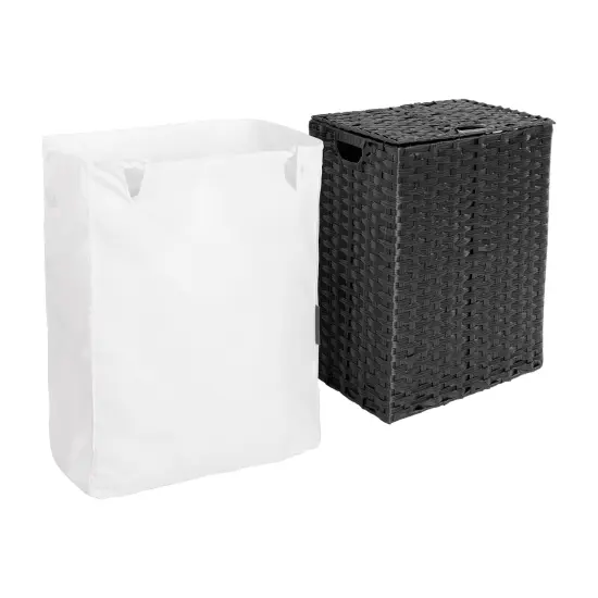 Seville Classics Handwoven Lidded Laundry Hamper Black {2}