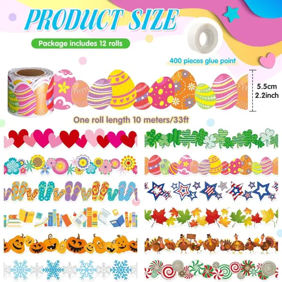 12 Rolls 394 ft Holiday Bulletin Board Borders Seasonal Bulletin Board {2}